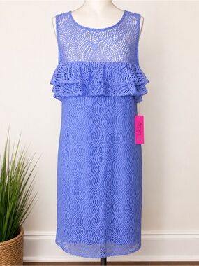 Rare Vintage NWT Lilly Pulitzer Janine Shift Dress XL Blue Peri Lace